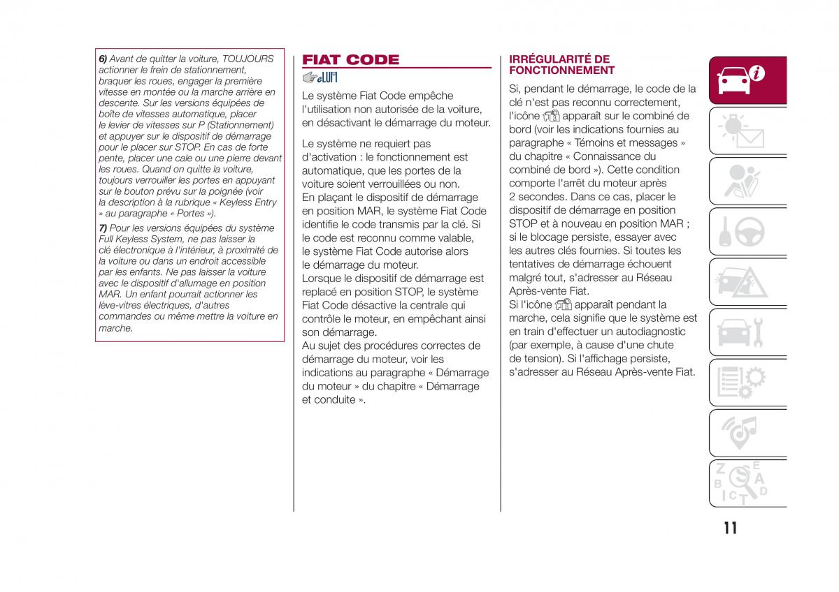 Fiat 500X manuel du proprietaire / page 13