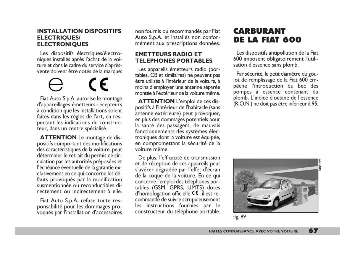 Fiat 600 Seicento manuel du proprietaire / page 68