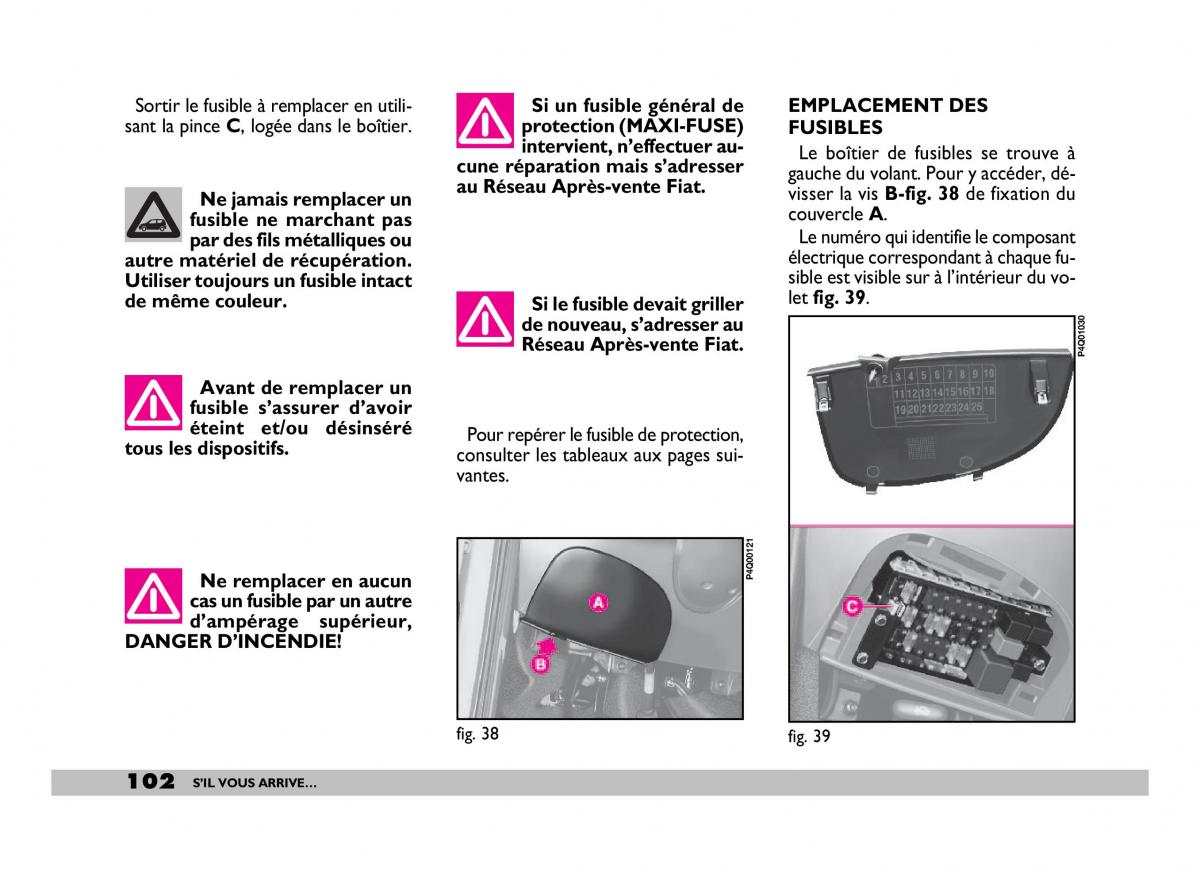 Fiat 600 Seicento manuel du proprietaire / page 103