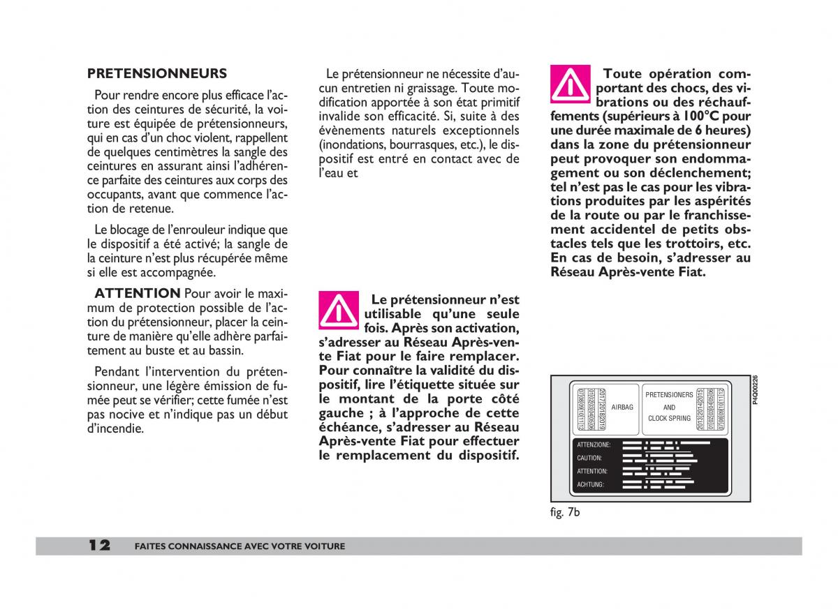 Fiat 600 Seicento manuel du proprietaire / page 13