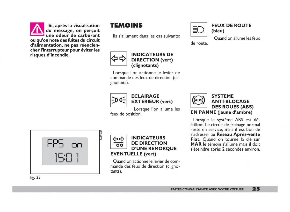 Fiat 600 Seicento manuel du proprietaire / page 26