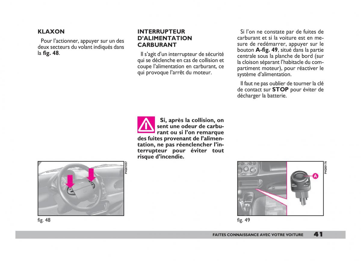 Fiat 600 Seicento manuel du proprietaire / page 42