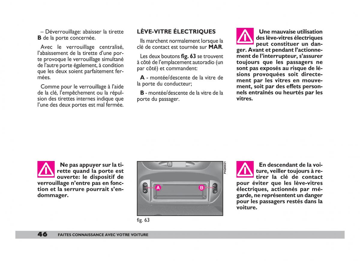 Fiat 600 Seicento manuel du proprietaire / page 47