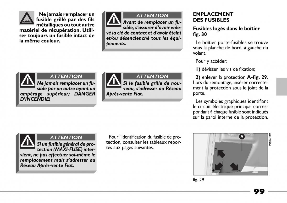 Fiat Barchetta manuel du proprietaire / page 100