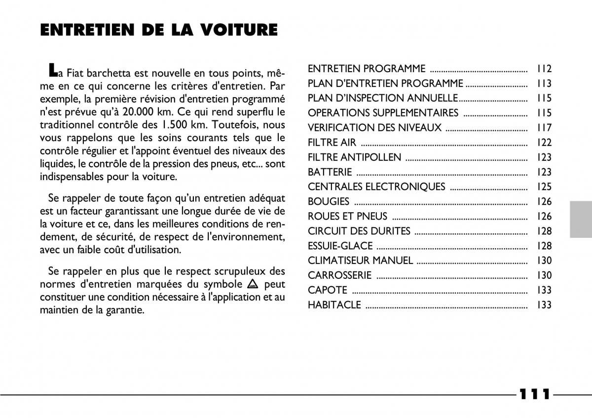 Fiat Barchetta manuel du proprietaire / page 112