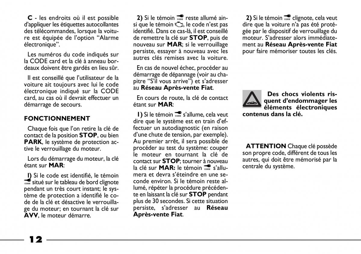 Fiat Barchetta manuel du proprietaire / page 13