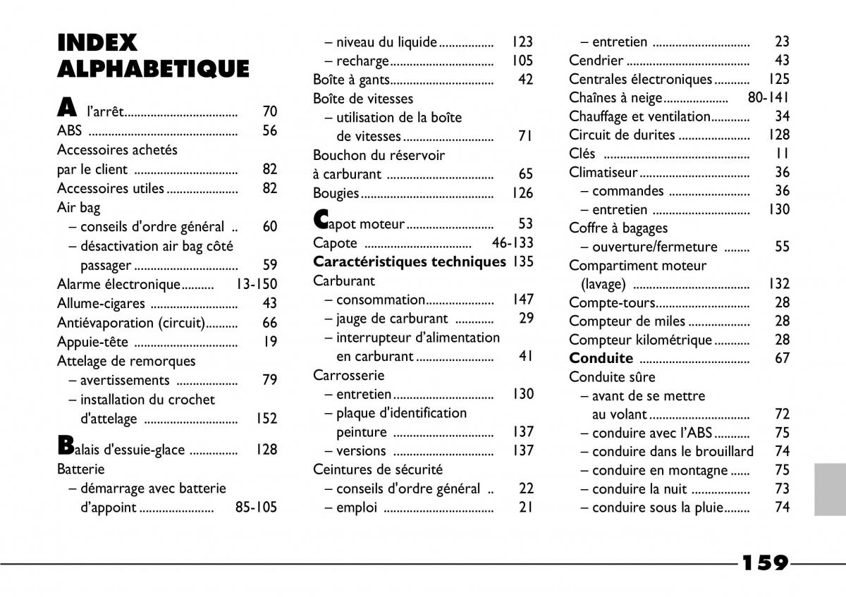 Fiat Barchetta manuel du proprietaire / page 160