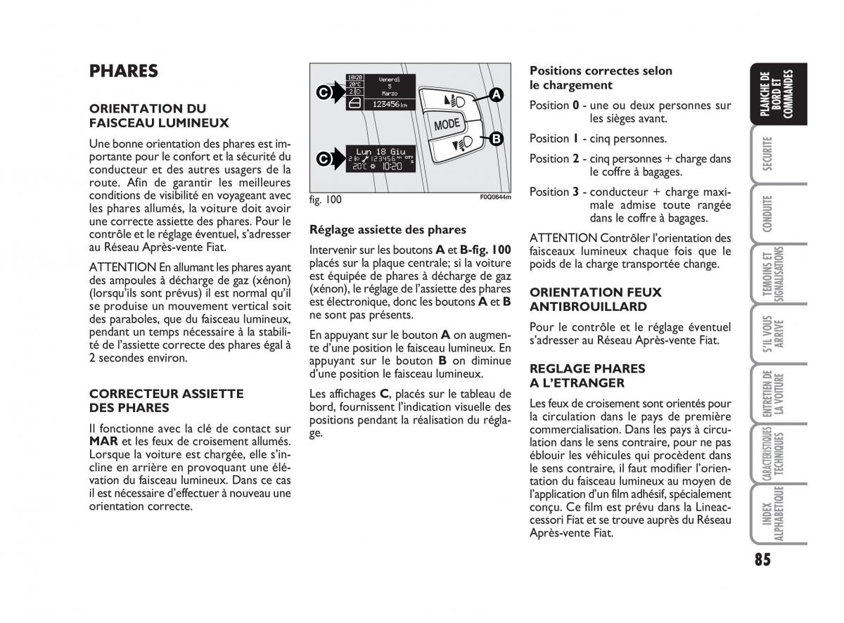 Fiat Bravo II 2 manuel du proprietaire / page 86