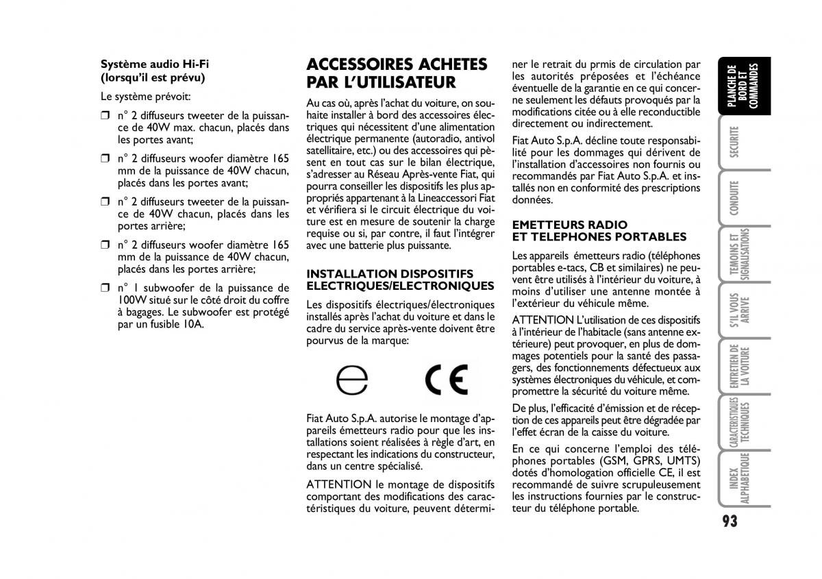 Fiat Croma manuel du proprietaire / page 93