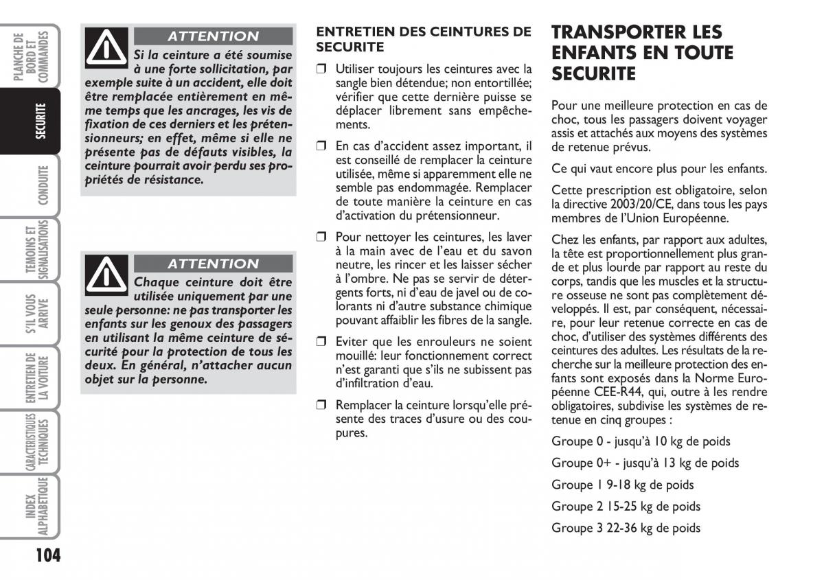 Fiat Croma manuel du proprietaire / page 104