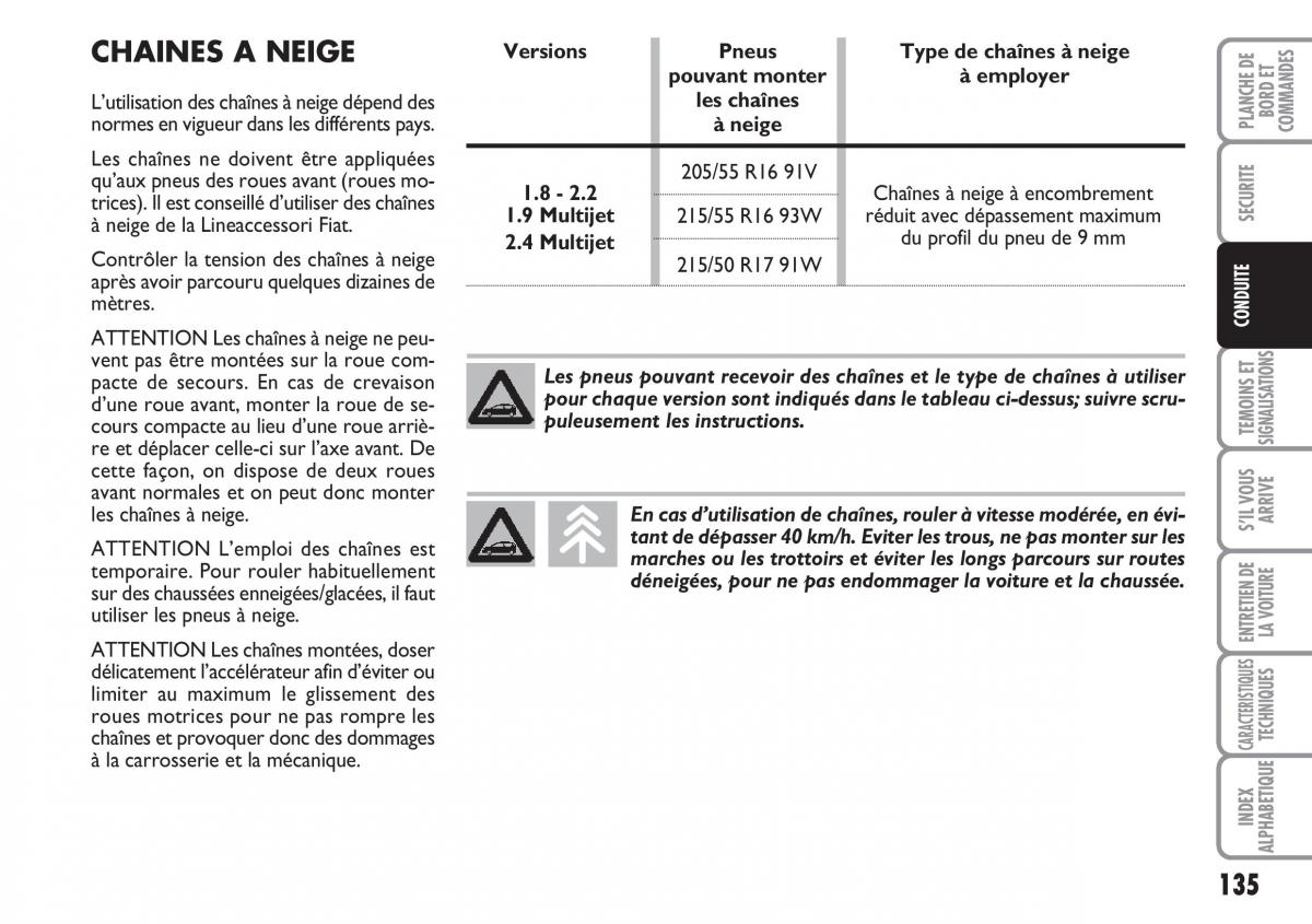 Fiat Croma manuel du proprietaire / page 135