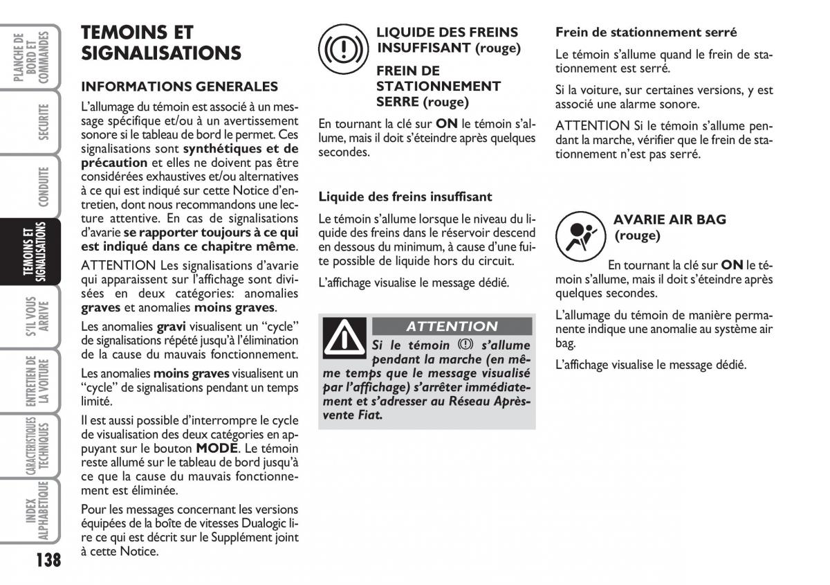 Fiat Croma manuel du proprietaire / page 138