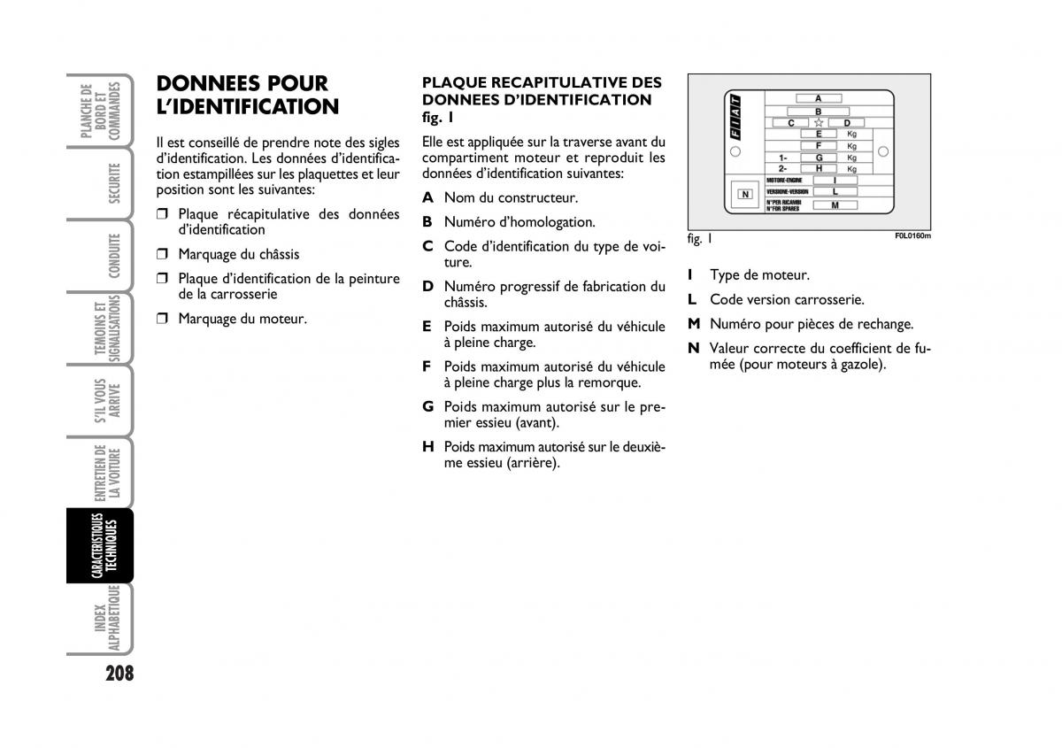 Fiat Croma manuel du proprietaire / page 208