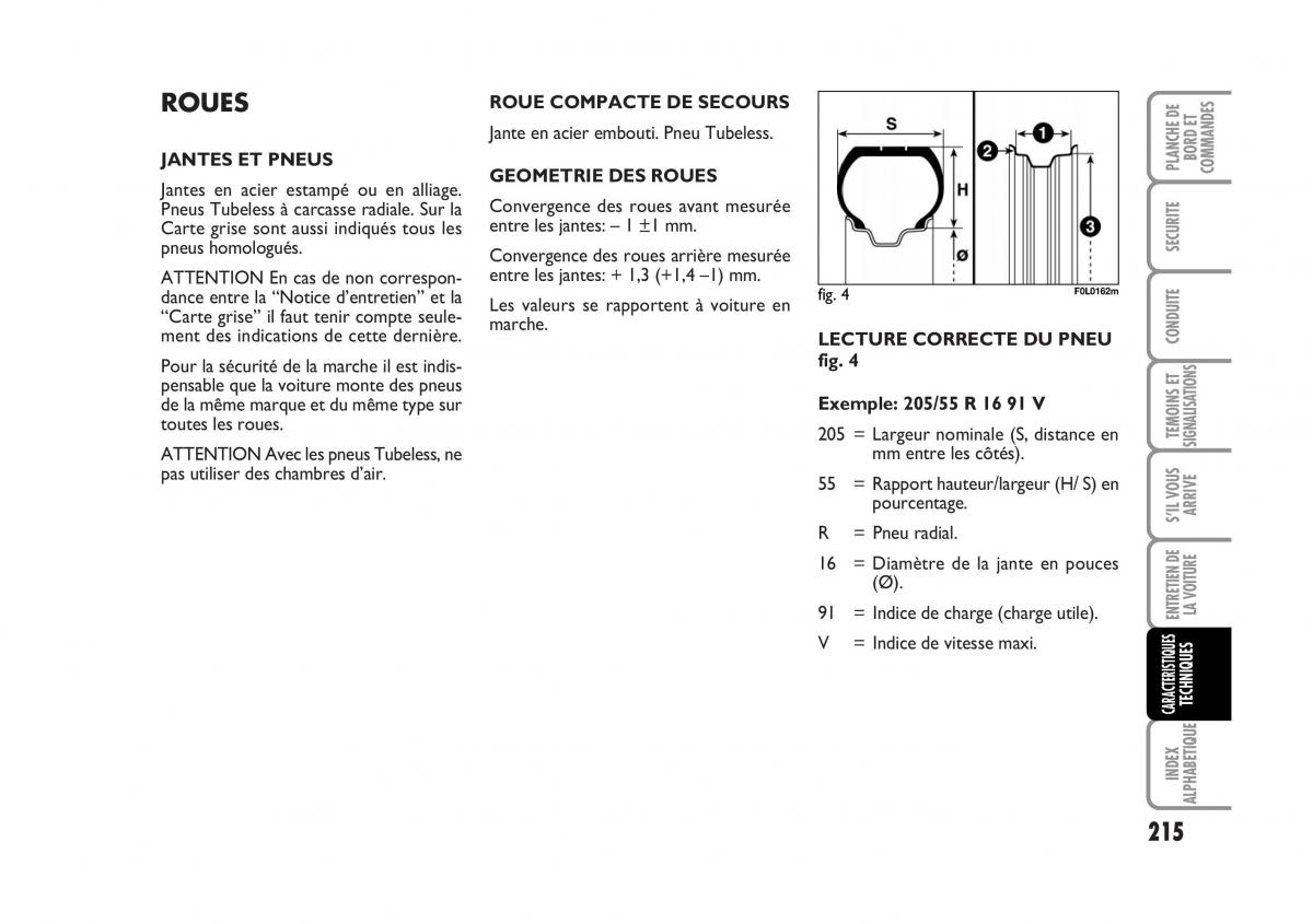 Fiat Croma manuel du proprietaire / page 215