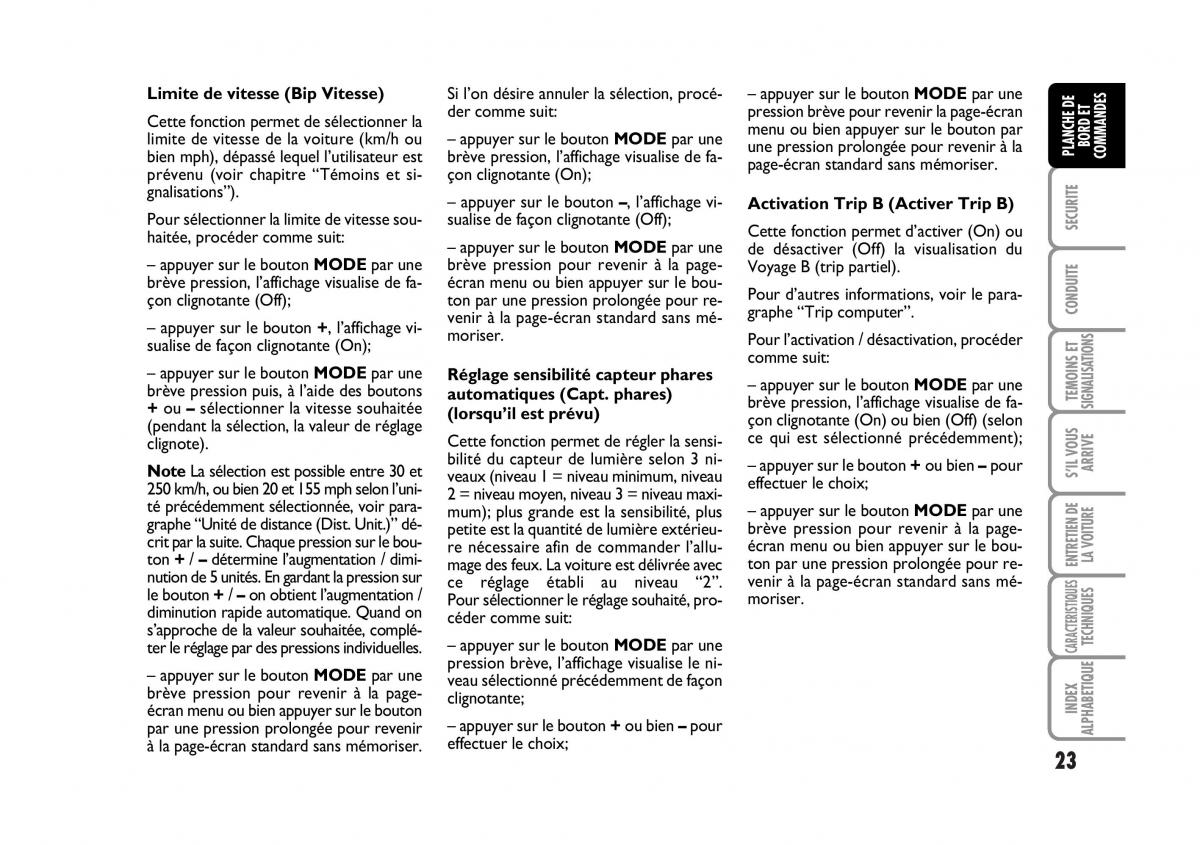 Fiat Croma manuel du proprietaire / page 23