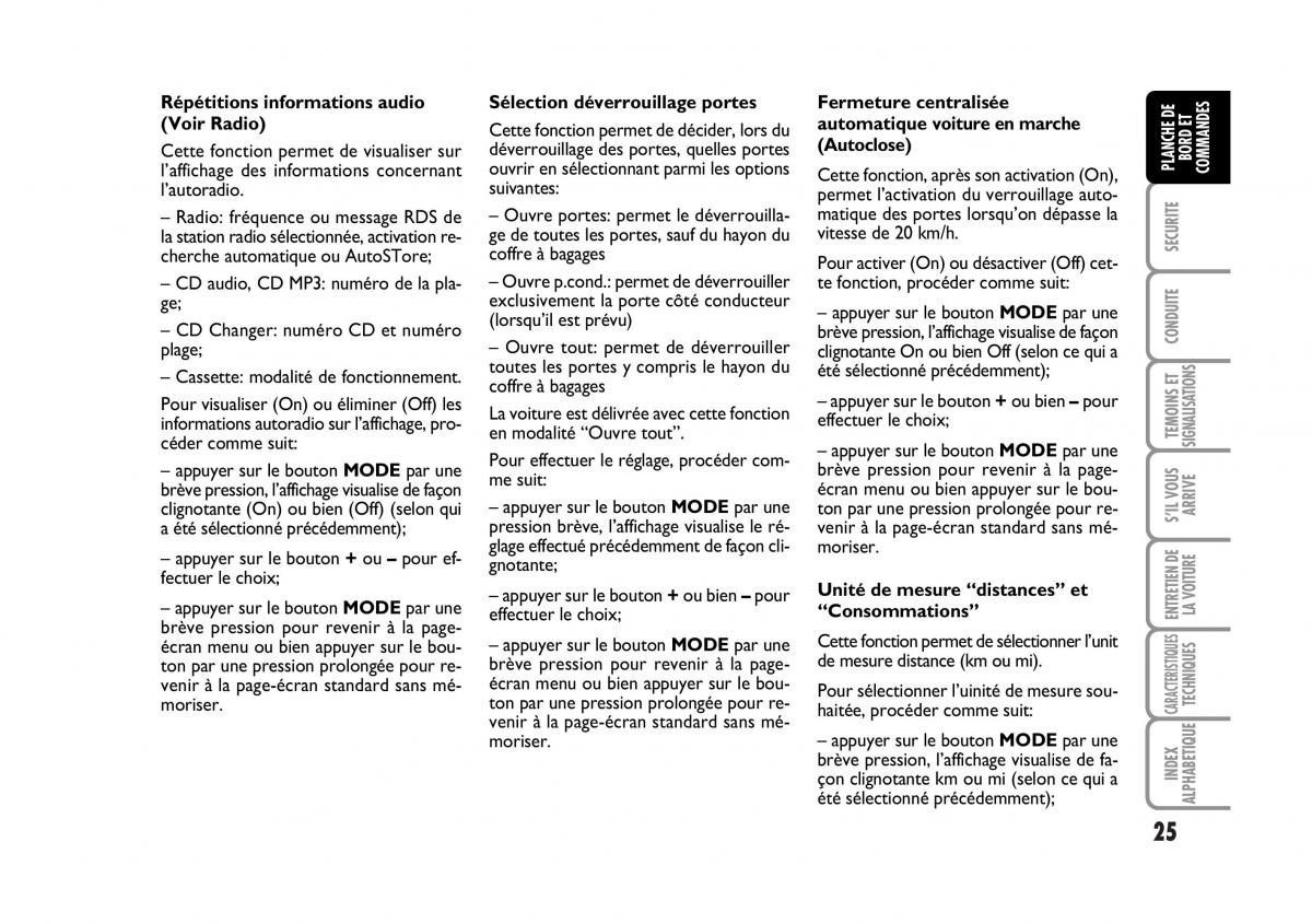 Fiat Croma manuel du proprietaire / page 25