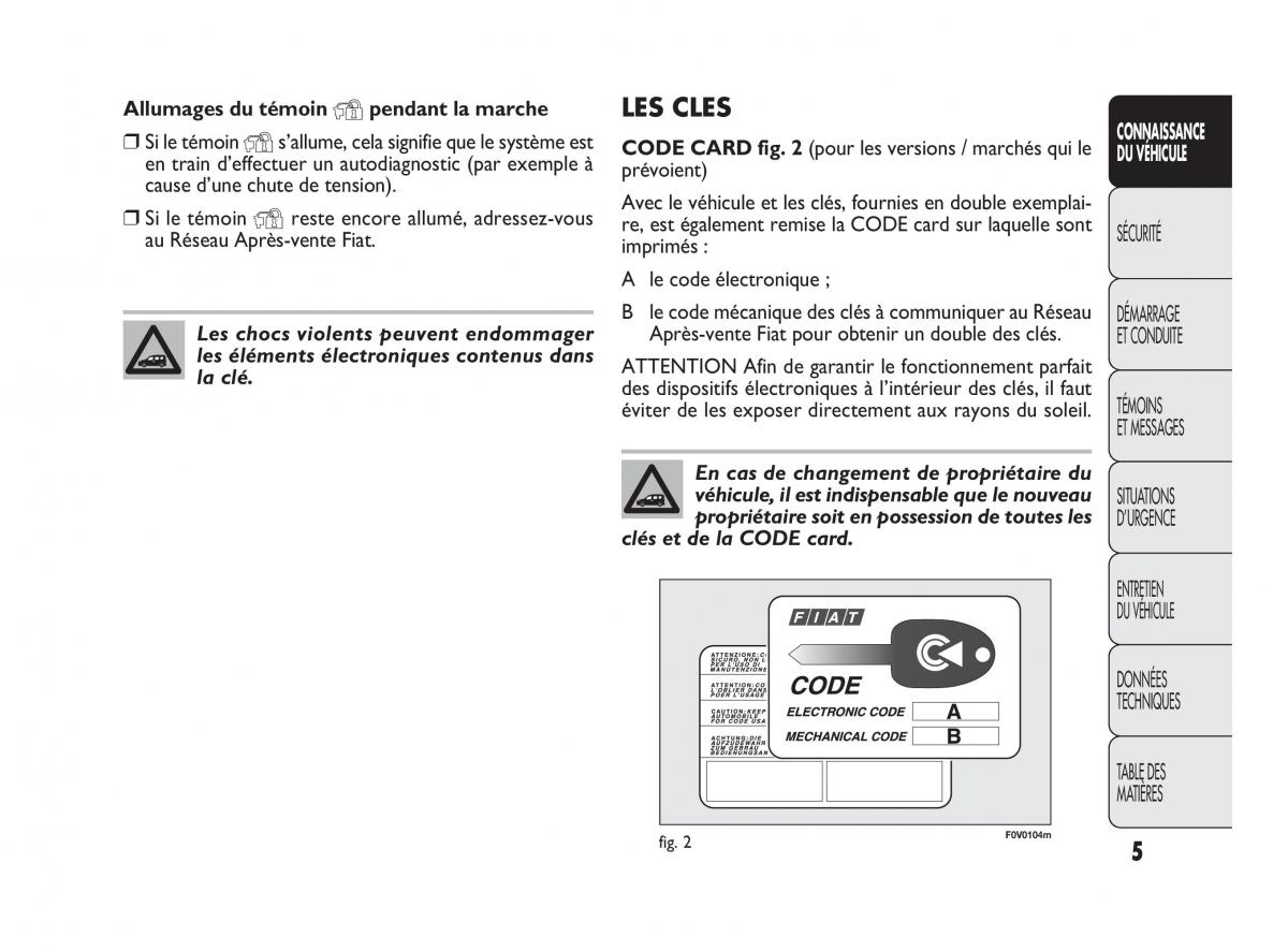 Fiat Doblo II 2 manuel du proprietaire / page 6