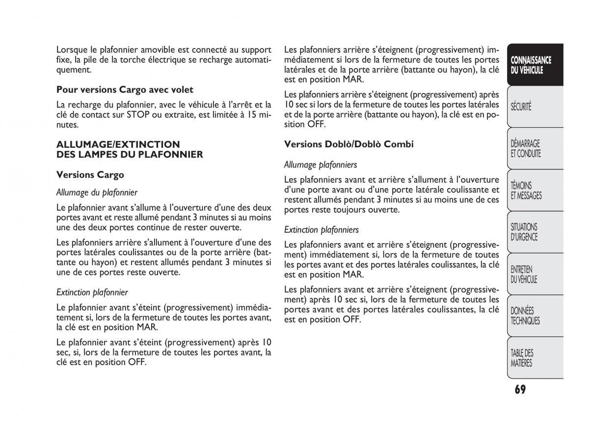 Fiat Doblo II 2 manuel du proprietaire / page 70