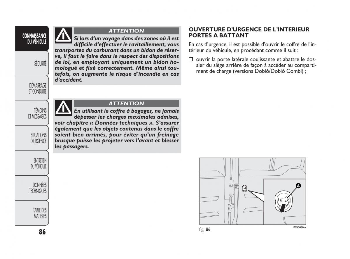 Fiat Doblo II 2 manuel du proprietaire / page 87