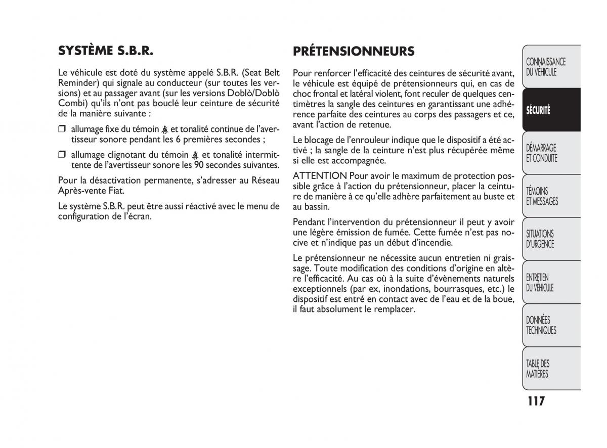 Fiat Doblo II 2 manuel du proprietaire / page 118