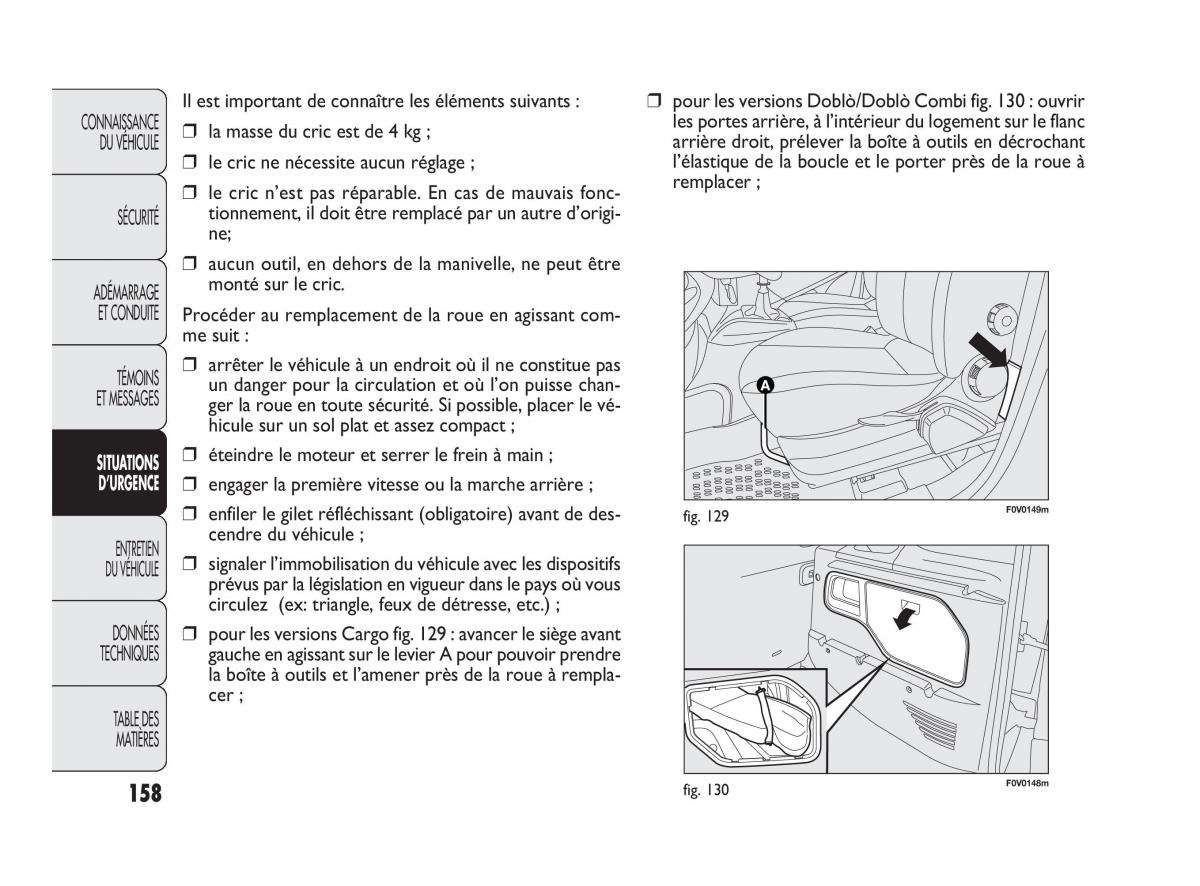 Fiat Doblo II 2 manuel du proprietaire / page 159