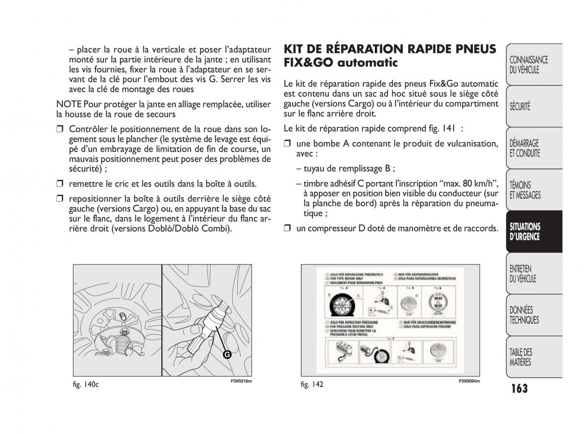 Fiat Doblo II 2 manuel du proprietaire / page 164