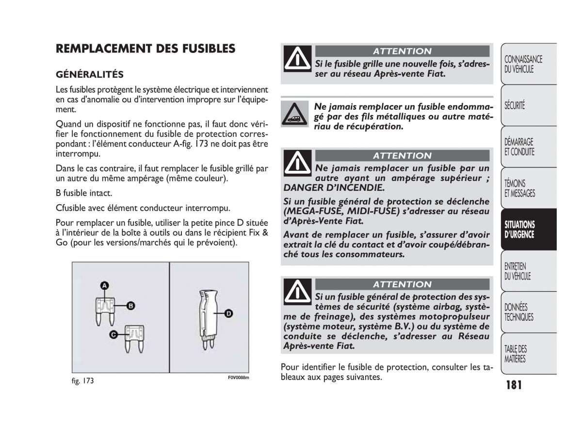 Fiat Doblo II 2 manuel du proprietaire / page 182