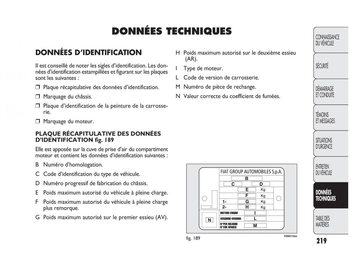 Fiat Doblo II 2 manuel du proprietaire / page 220