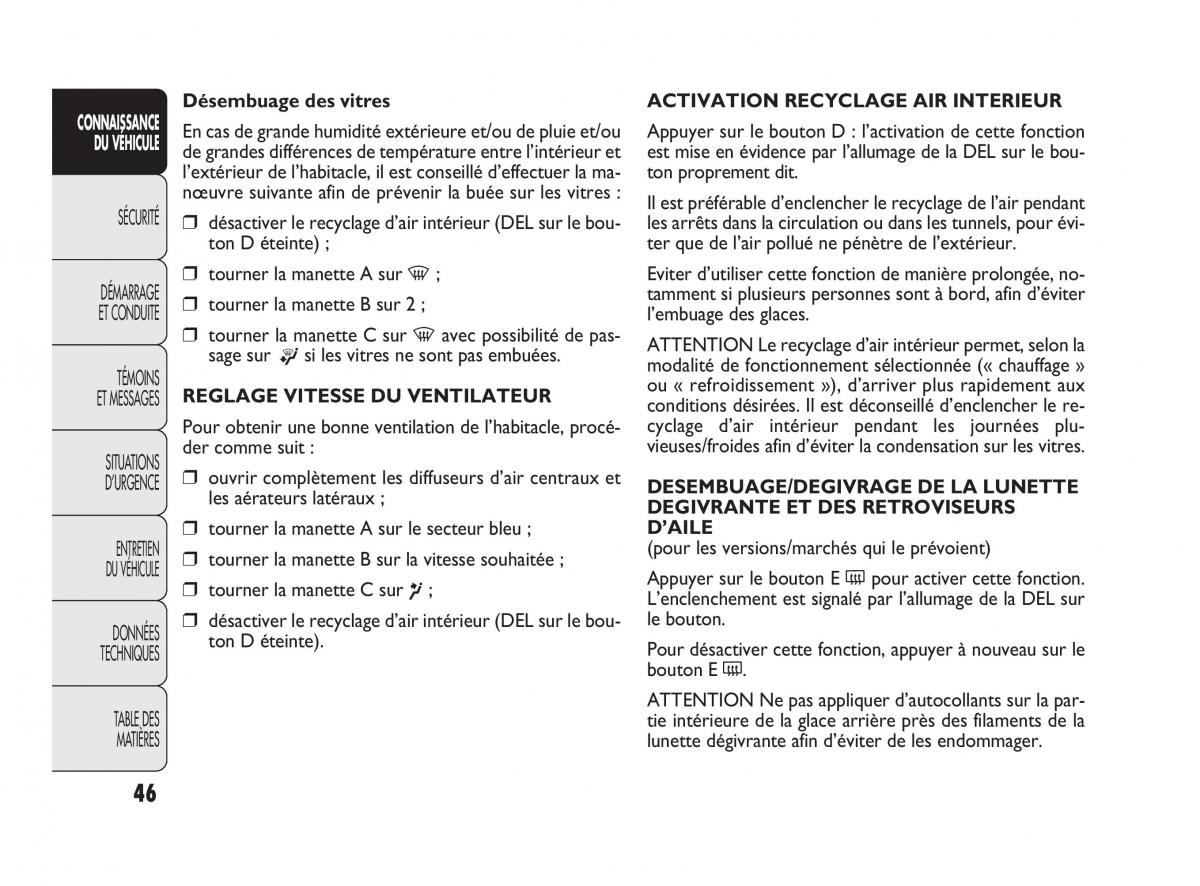 Fiat Doblo II 2 manuel du proprietaire / page 47