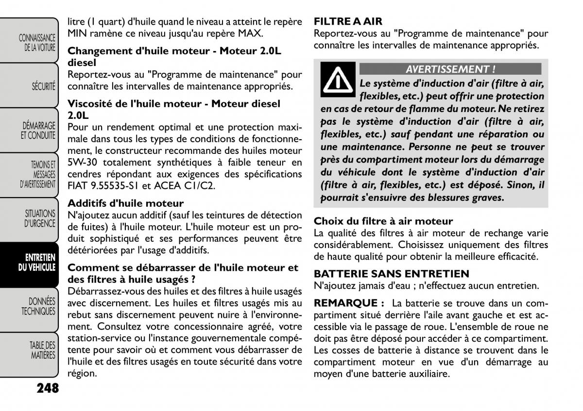 Fiat Freemont manuel du proprietaire / page 255