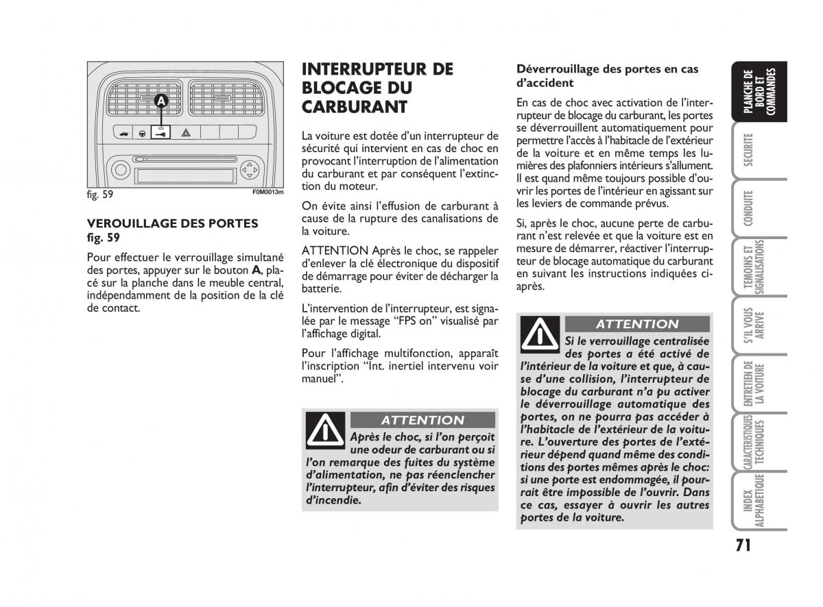 Fiat Grande Punto III 3 manuel du proprietaire / page 73