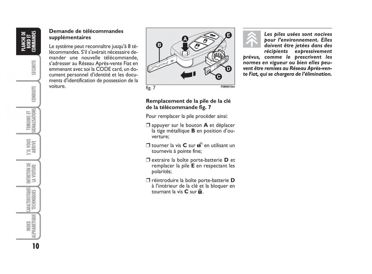 Fiat Grande Punto III 3 manuel du proprietaire / page 12