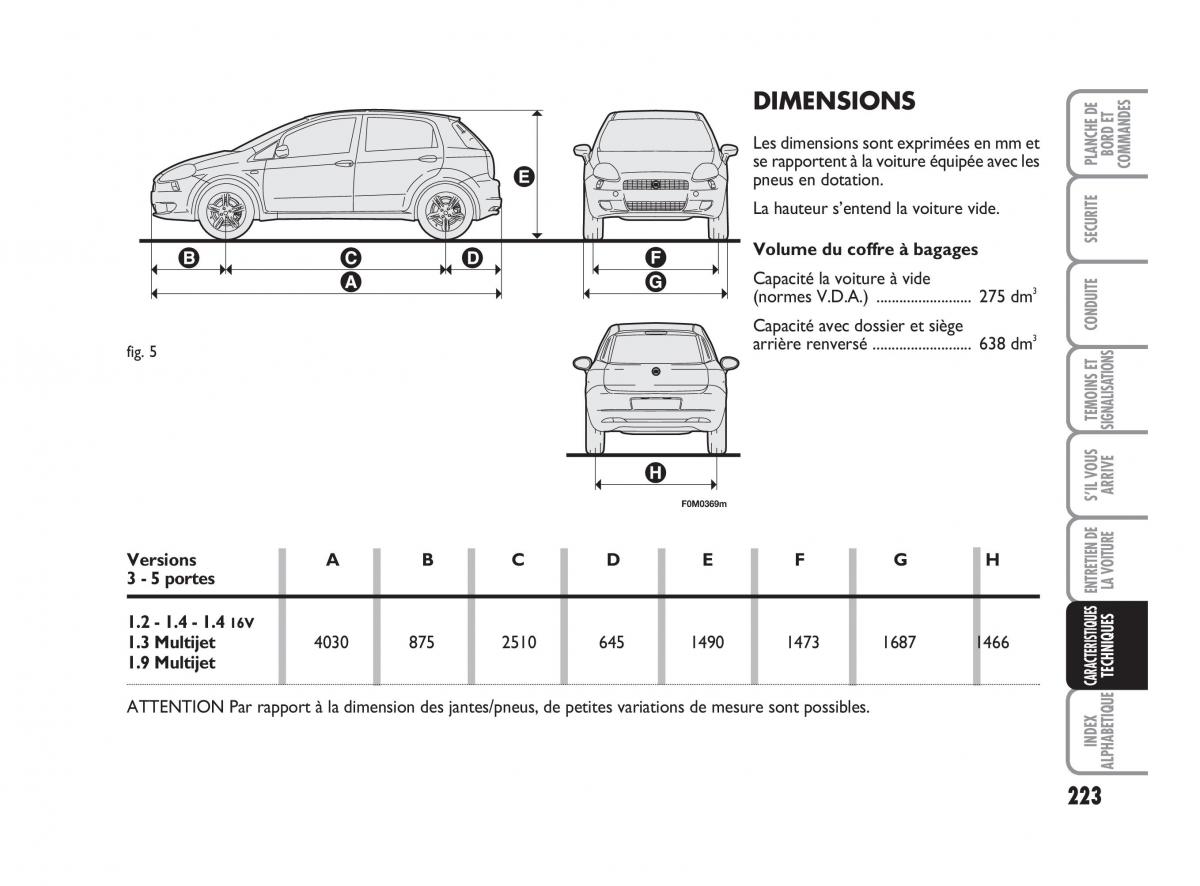 Fiat Grande Punto III 3 manuel du proprietaire / page 225