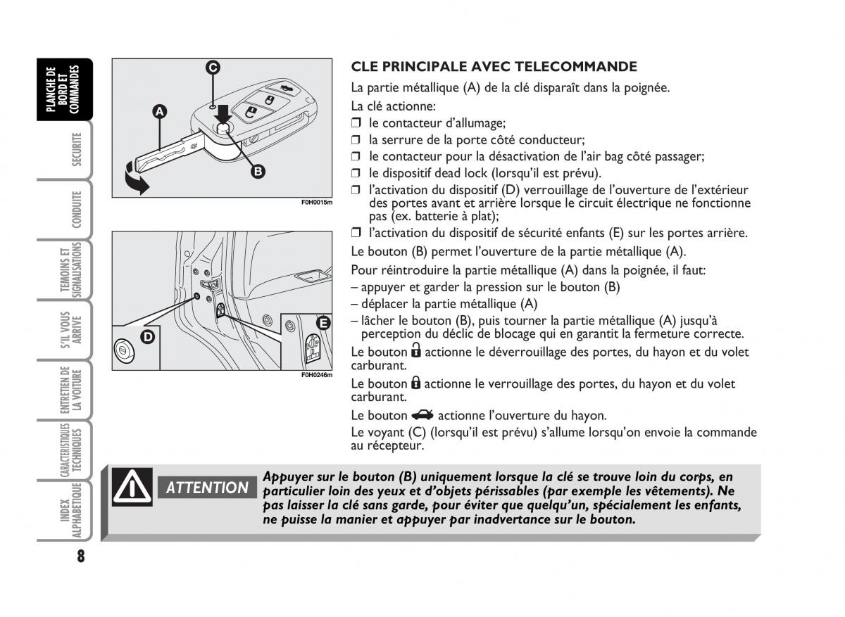 Fiat Idea manuel du proprietaire / page 9