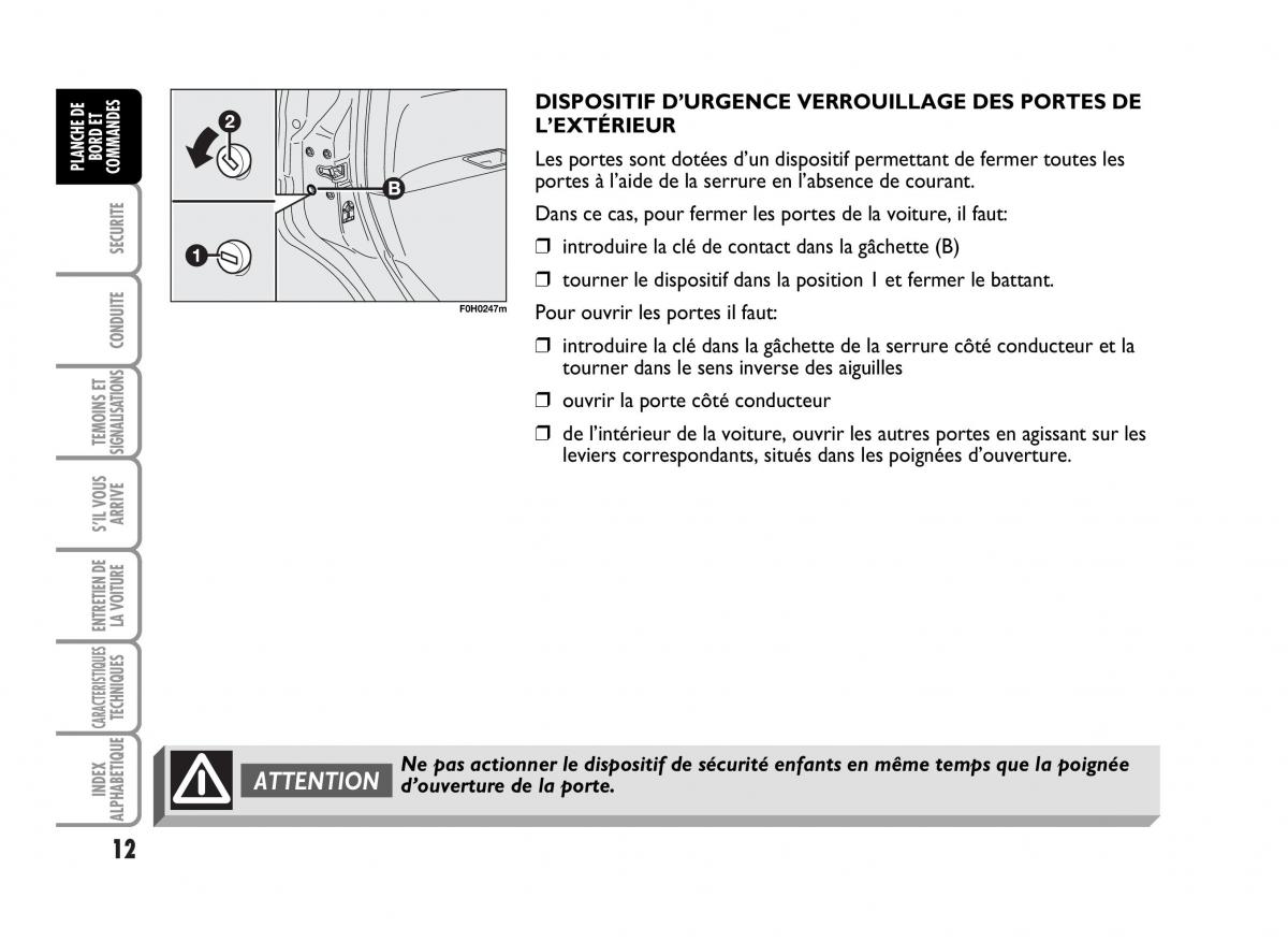 Fiat Idea manuel du proprietaire / page 13