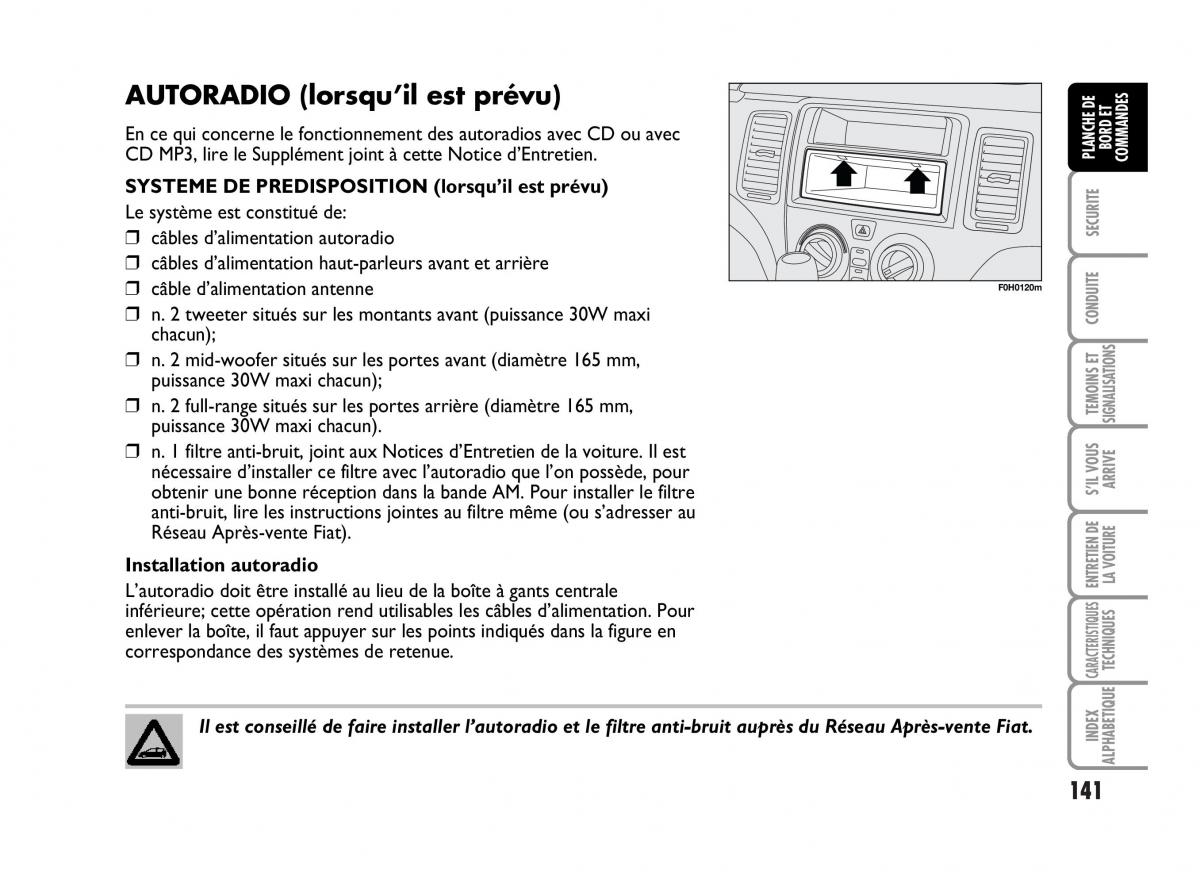 Fiat Idea manuel du proprietaire / page 142