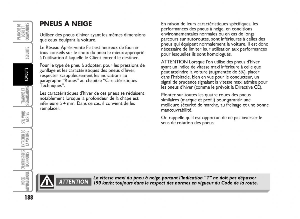 Fiat Idea manuel du proprietaire / page 189