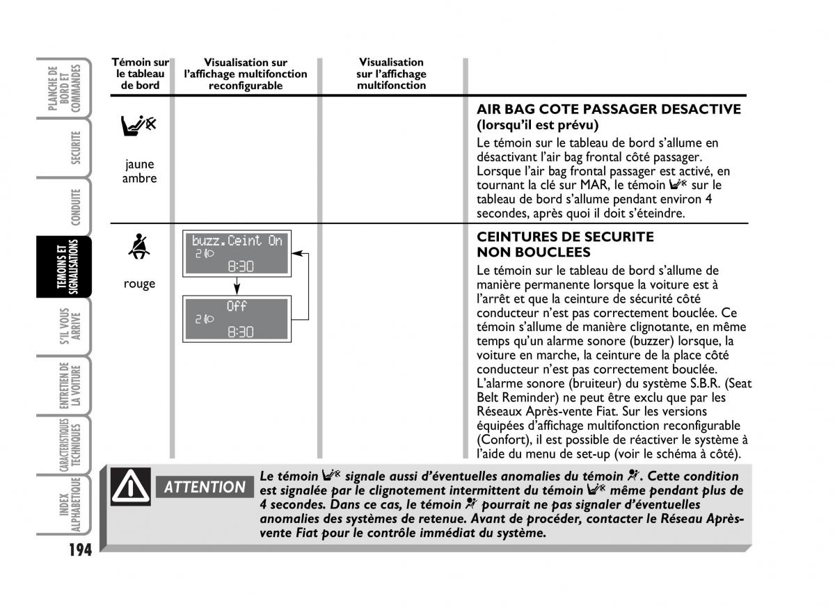 Fiat Idea manuel du proprietaire / page 195