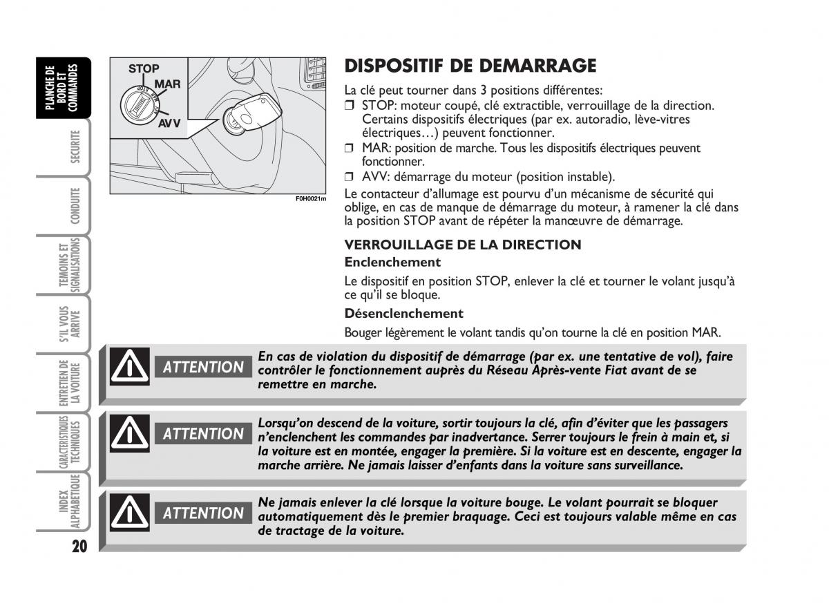 Fiat Idea manuel du proprietaire / page 21