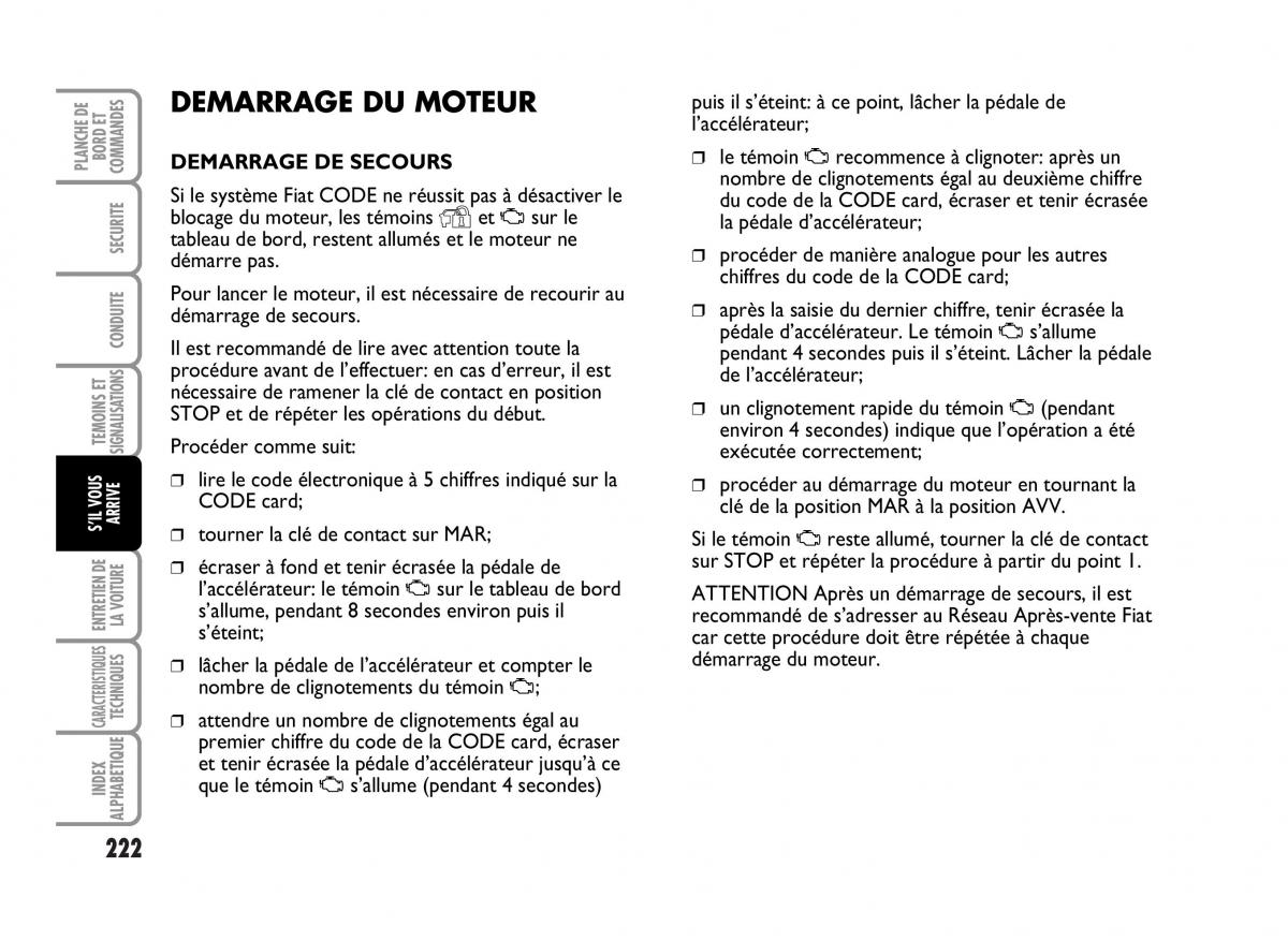 Fiat Idea manuel du proprietaire / page 223