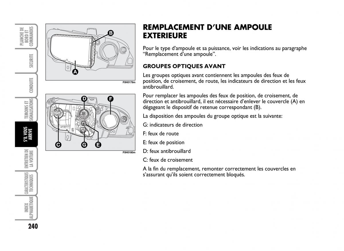 Fiat Idea manuel du proprietaire / page 241