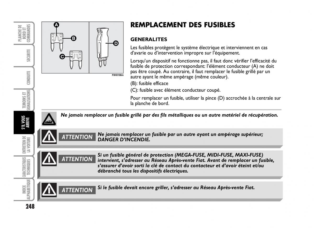 Fiat Idea manuel du proprietaire / page 249