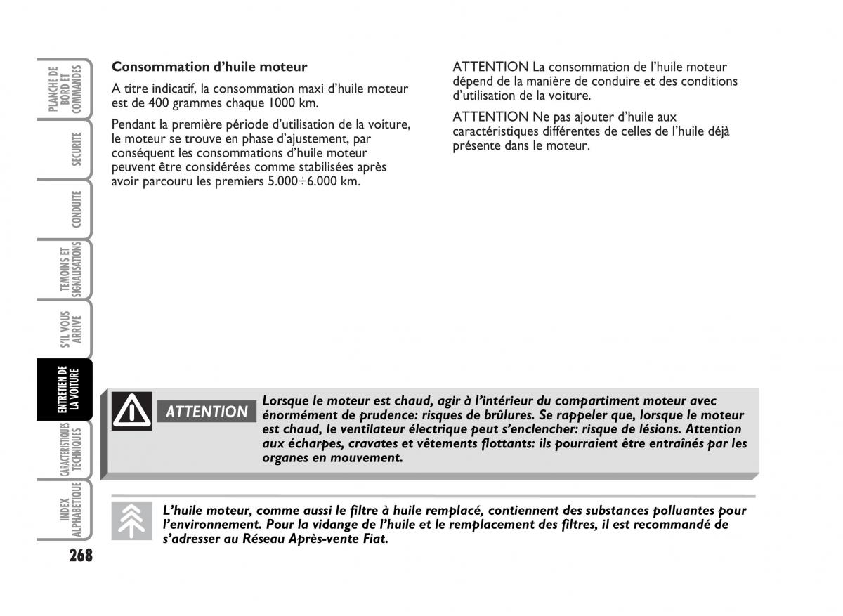 Fiat Idea manuel du proprietaire / page 269