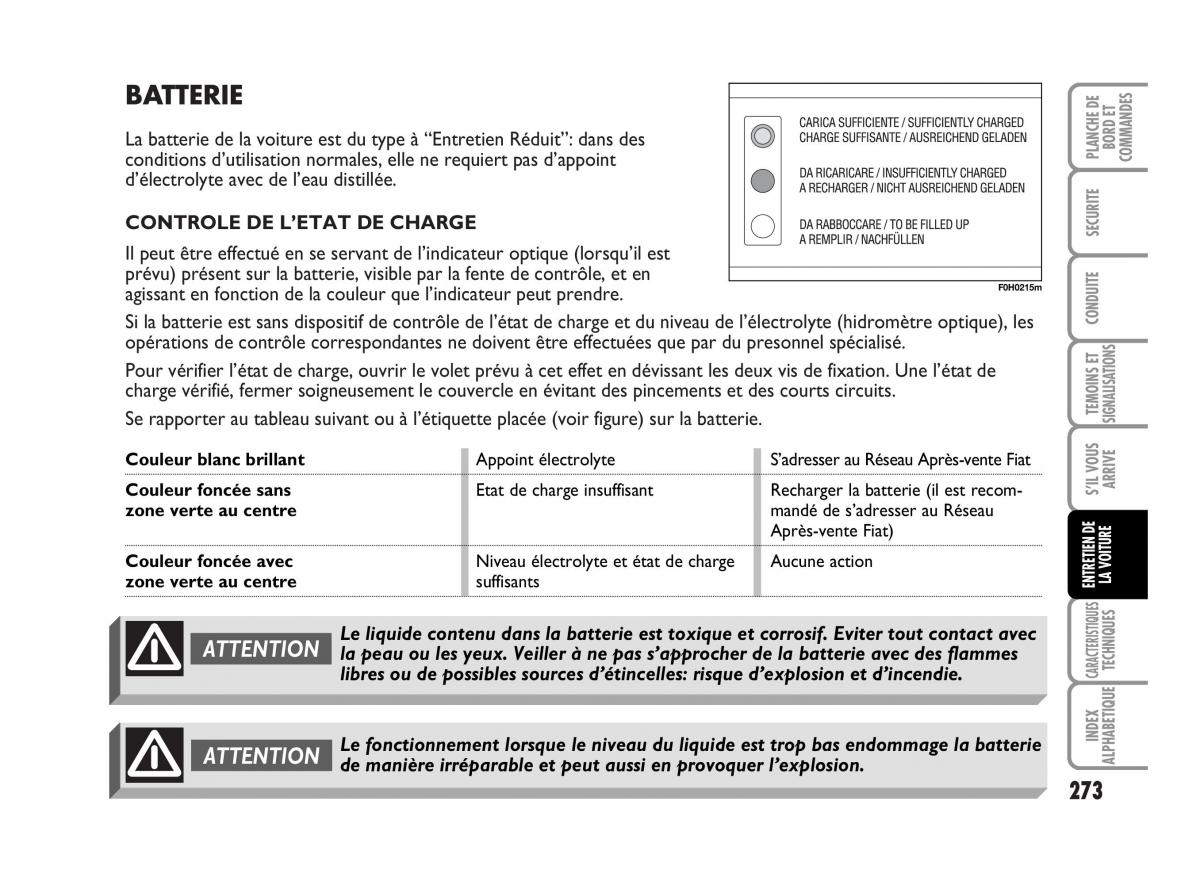 Fiat Idea manuel du proprietaire / page 274