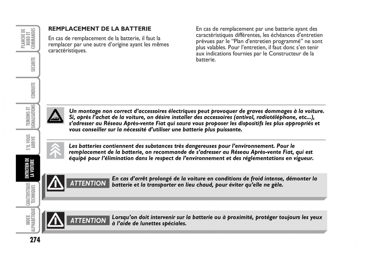 Fiat Idea manuel du proprietaire / page 275