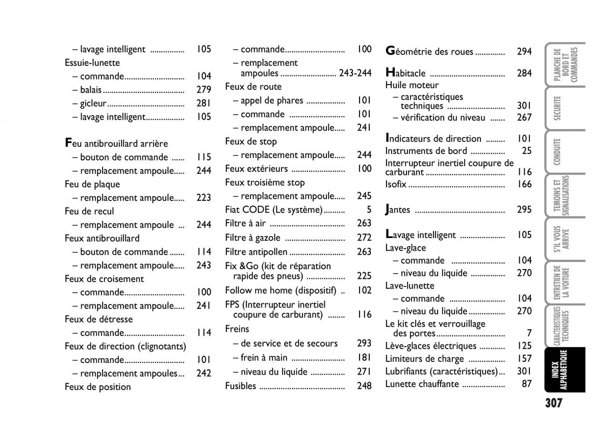 Fiat Idea manuel du proprietaire / page 308