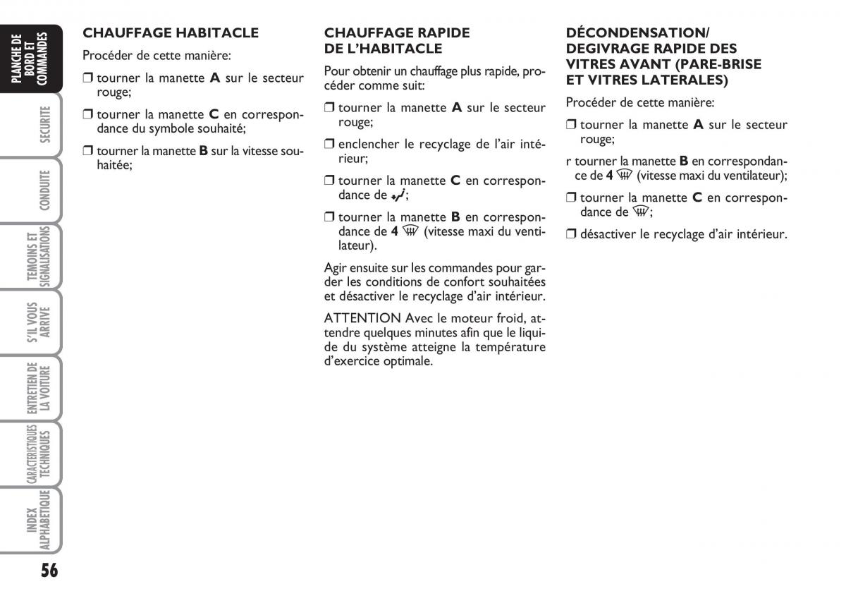 Fiat Linea manuel du proprietaire / page 57