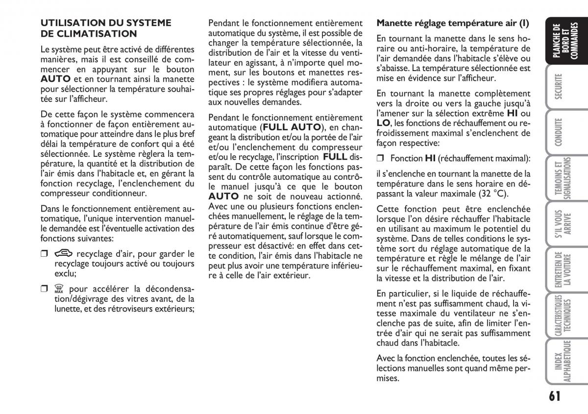 Fiat Linea manuel du proprietaire / page 62