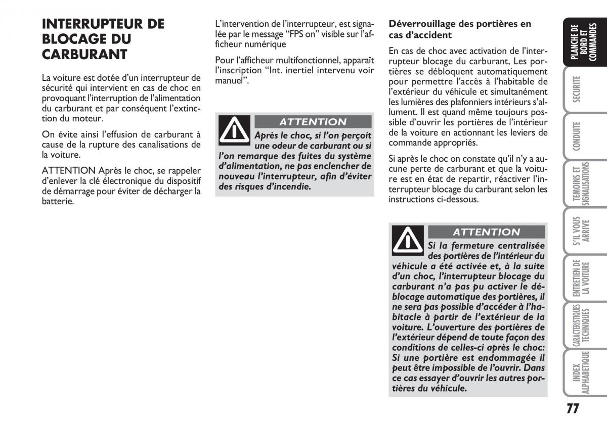 Fiat Linea manuel du proprietaire / page 78