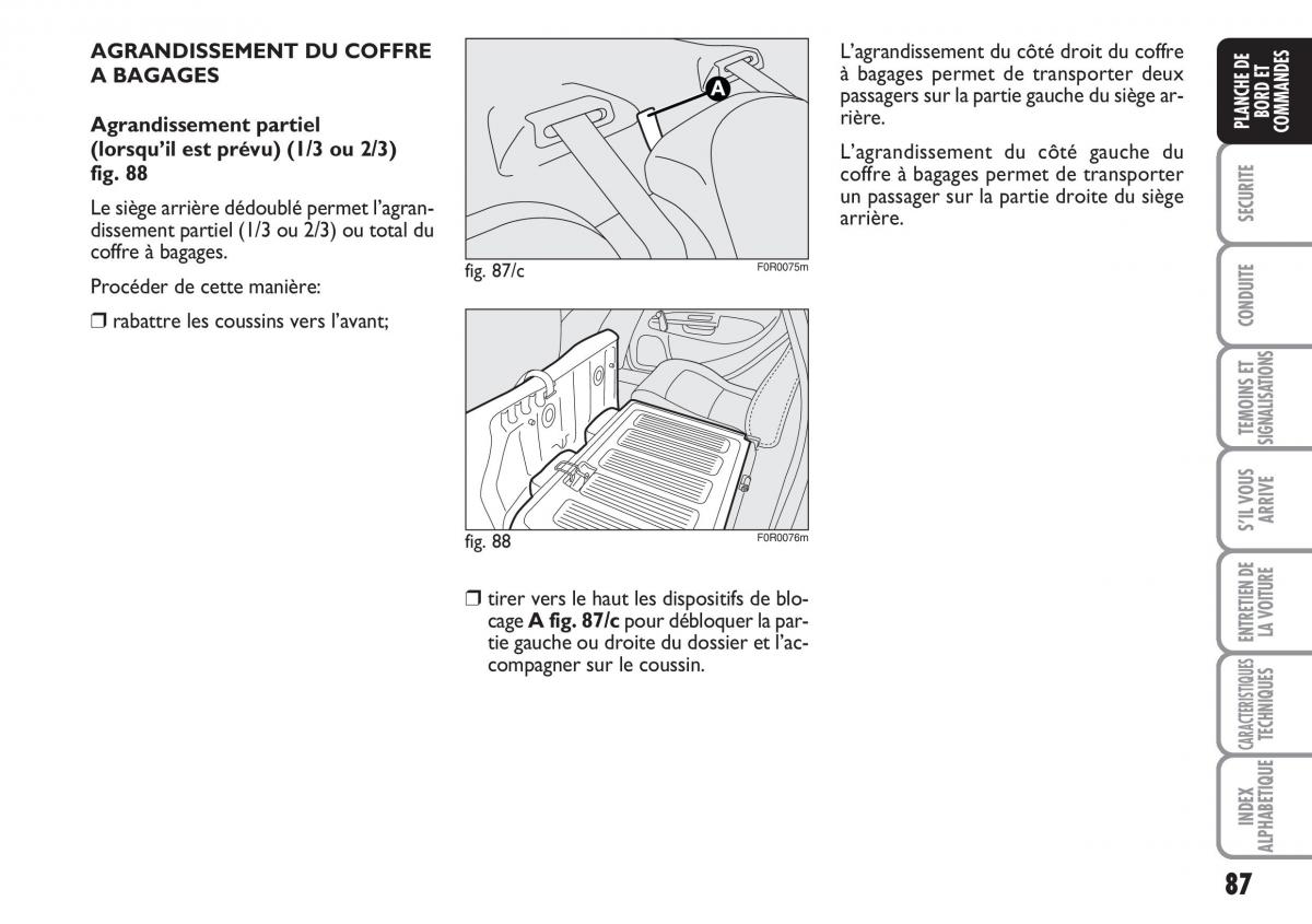 Fiat Linea manuel du proprietaire / page 88